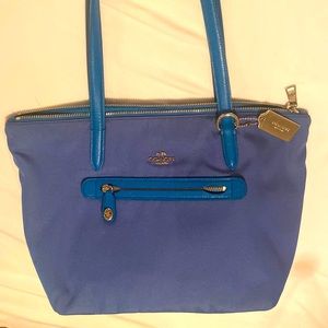 Coach Peacock blue tote Nylon with leather trim leather
